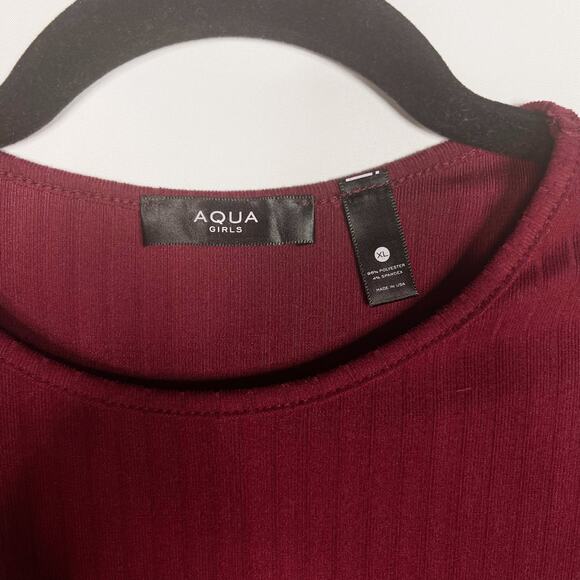 Aqua Girls XLarge XL Burgundy Red Rib Knit Fit and Flare Dress Short Sleeve Crew - Picture 6 of 8